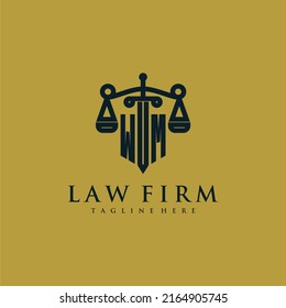 WM initial monogram for lawfirm logo with sword and scale