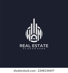 WM initial monogram logo for real estate with creative circle design vector