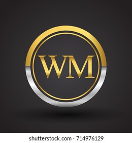 WM Letter logo in a circle, gold and silver colored. Vector design template elements for your business or company identity.