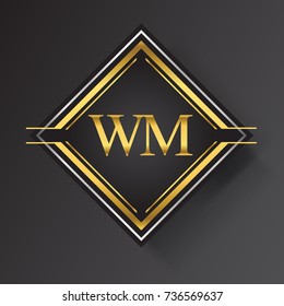 WM Letter logo in a square shape gold and silver colored geometric ornaments.