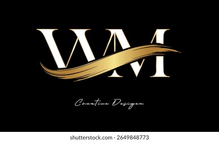 WM Letter Monogram Logo – Elegant Gold Brush Stroke Letter mark for Luxury Branding, Fashion, Boutique  Premium Identity Design
