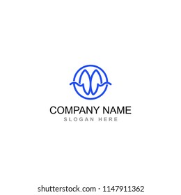 w,m letter with water wave line art vector logo design