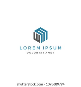 WM Logo Hexagon Monogram Icon Vector Template