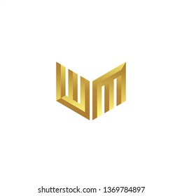 WM Logo letter initial 3d designs templete with gold colors