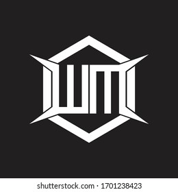Monograma del logotipo WM con hexágono y plantilla de diseño de forma de cuatro ejes