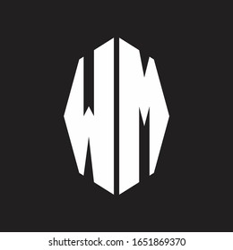Monograma del logotipo WM con plantilla de diseño de estilo de cinta octagonal
