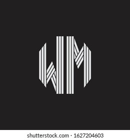 WM Logo monogram with outline style linked isolated on black background