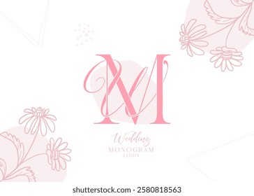 WM MW initial wedding monogram logo, wedding logo design, custom wreath wedding logo