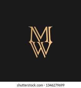 WM or MW logo vector. Initial letter logo, golden text on black background