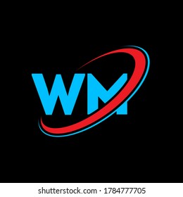 WM W M letter logo design. Initial letter WM linked circle uppercase monogram logo red and blue. WM logo, W M design. wm, w m