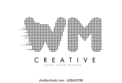 WM W M Letter Logo Design with Black Dots and Bubble Trails.