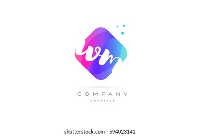 wm w m  pink blue rhombus abstract 3d alphabet company letter text logo hand writting written design vector icon template 