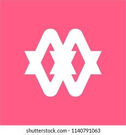 wm, ww, mw, mm initials geometric line art company logo with ribbon gift shape