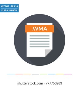 WMA audio document file format flat icon. Vector Illustration.
