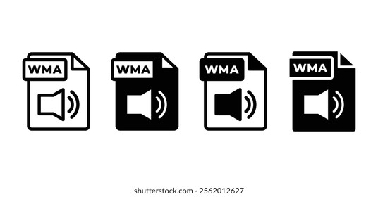 WMA file format document type icon vector design black white color illustration collection set isolated