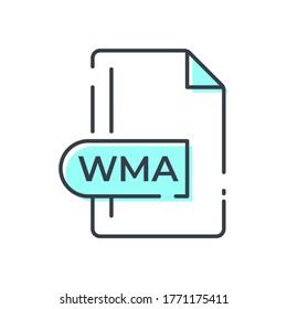 Icono de formato de archivo WMA. Icono de línea de extensión WMA.