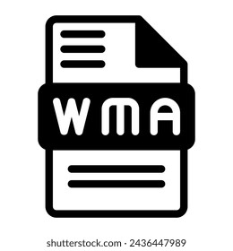 Wma file icon. Audio format symbol Solid icons, Vector illustration. can be used for website interfaces, mobile applications and software