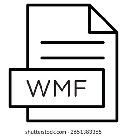 Ícone de Documento de Arquivo WMF Vetor de sinal plano de contorno preto e branco
