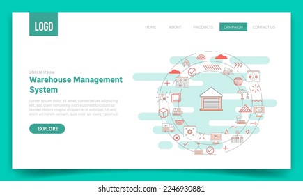 concepto de administración de almacén de wms con icono de círculo para plantilla de sitio web o página de inicio