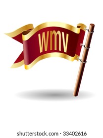 WMV computer file extension icon on royal vector flag button good for use in print, on websites, or on promotional materials.