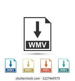 WMV file document icon. Download WMV button icon isolated on white background. Set elements in colored icons. Flat design. Vector Illustration