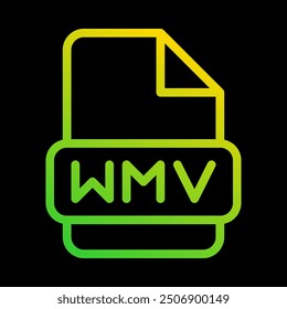 Wmv file type icon. document, archive, extension. with an outline gradient design. Can be used for multimedia files. vector illustration.