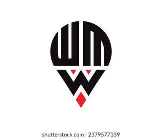 WMW letter location shape logo design. WMW letter location logo simple design.