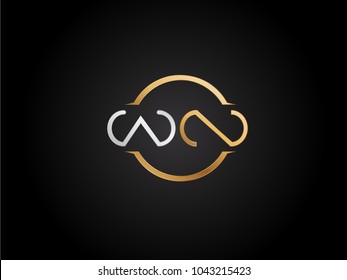 WN circle Shape Letter logo Design in silver gold color
