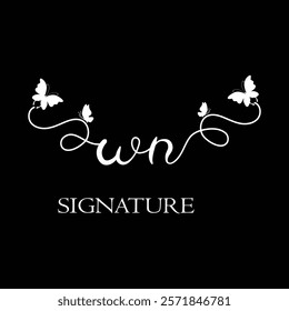 WN Handwritten initial letter, WN simple signature vector logo with butterfly shape variation, beauty, photography letter logo design. W N