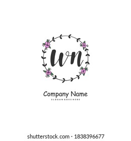 WN Initial handwriting and signature logo design with circle. Beautiful design handwritten logo for fashion, team, wedding, luxury logo.