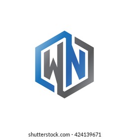 WN initial letters looping linked hexagon logo black gray blue