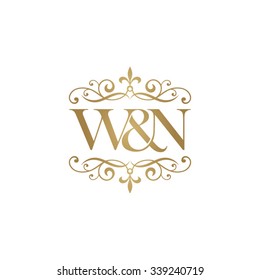 W&N Initial logo. Ornament ampersand monogram golden logo