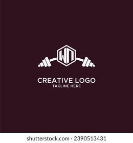 Nuevo monograma inicial para fitnes o logotipo de gimnasia con diseño de escudo creativo y barbacoa