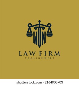 WN initial monogram for lawfirm logo with sword and scale