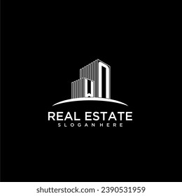 WN initial monogram logo for real estate with building style