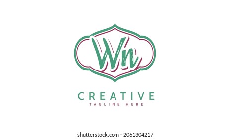 Wn Iniciales, vector de logotipo de escritura a mano