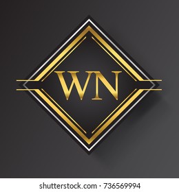 WN Letter logo in a square shape gold and silver colored geometric ornaments.