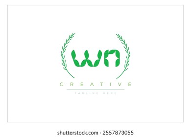 WN letters eco logo with leaf. Fresh nature and healthy leaf logo design.