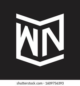 WN Logo Emblem Monogram With Shield Style Design Template Isolated On Black Background