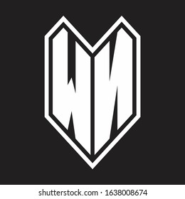 WN Logo monogram with emblem line style isolated on black background