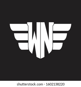 WN Logo monogram with emblem and wings element design template