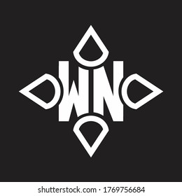 WN Logo monogram with four cone rounded by the shape design template