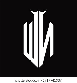 WN Logo monogram with horn shape isolated black and white design template on black background