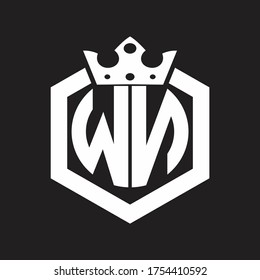 WN Logo monogram rounded by hexagon shape with crown design template
