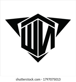 Monograma del logo WN con flecha de alas alrededor de la plantilla de diseño sobre fondo blanco