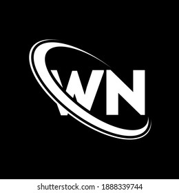 WN logo. W N design. White WN letter. WN W N letter logo design. Initial letter WN linked circle uppercase monogram logo.