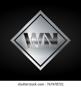 WN Monogram, Silver Logo, Metal Logo, Luxury, Elegant, Abstract, square