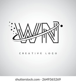 Logotipo do Monograma da Órbita WN - Marca de Letra Mínima Futurista com Linha de Arte Circular, Pontos Inspirados na Tecnologia e Conceito de Movimento Espacial para Identidade de Marca Moderna