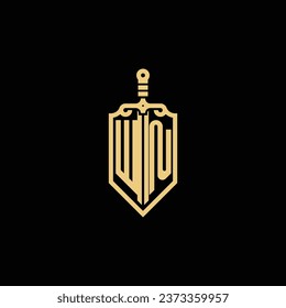 WN vintage shield and sword initial logo in high quality professional design that will print well across any print media