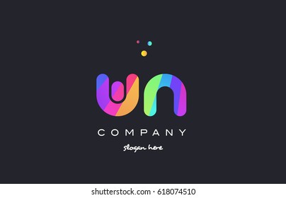 wn w n  creative rainbow green orange blue purple magenta pink artistic alphabet company letter logo design vector icon template